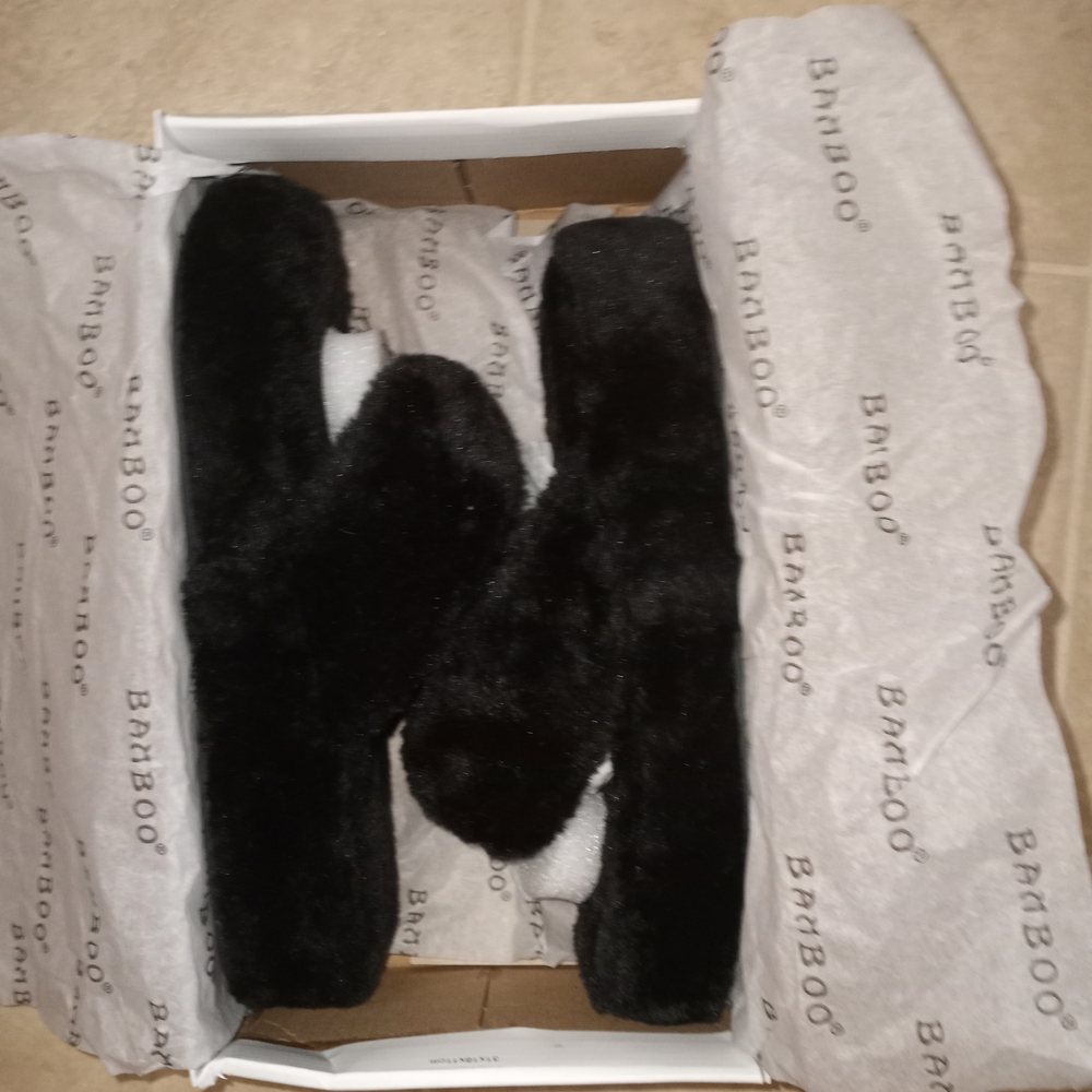 BAMBOO Black Faux Fur Slide Slippers